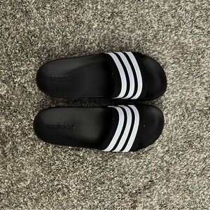 Men’s size 12 Adidas Black Slides with White Stripes